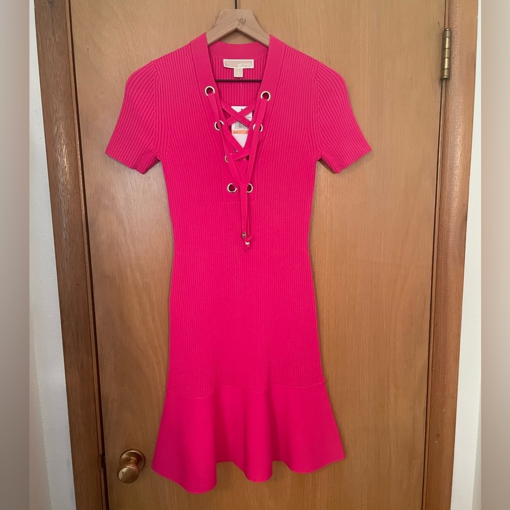 NWT Michael Kors Barbiecore Pink Preppy Bodycon Dress Size S.